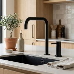 Pure.Sink Luxion Grifo de cocina negro mate de 2 orificios con caño en U PLX2HU-10